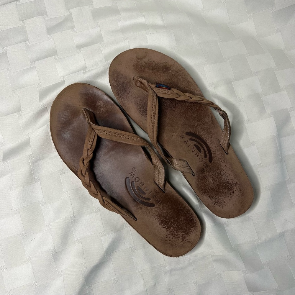 Rainbow Brown Braided Flip Flops